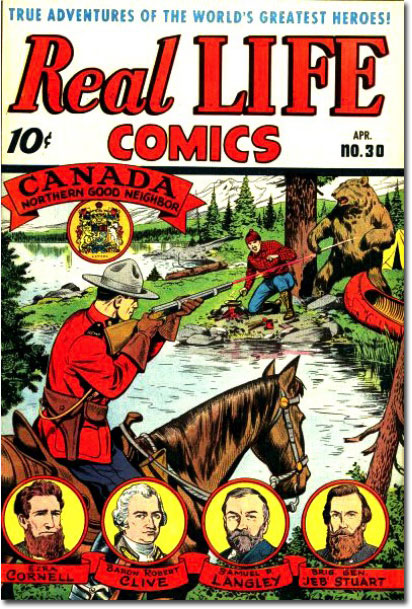 'I better shoot this bear, fast, so I can get back to not wearing any pants, eh?' (Real Life Comics #30)