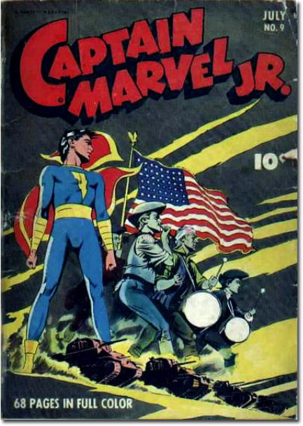 Geez, Cap Jr. is HUGE! 'I can squash Hitler like a lousy BUG!' (Captain Marvel Jr. #9)
