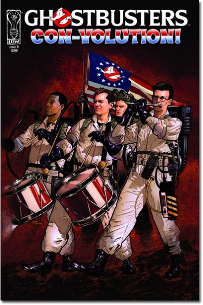 Right behind them Slimer is settling off cherry bombs. (Ghostbusters: Con-volution! one-shot)