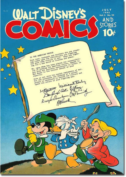 Donald is wearing that bandage because Dopey keeps hitting him on the head with that spoon. (Walt Disney's Comics and Stories #58)