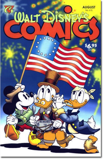 Uncle Scrooge didn't want to buy a new flag so they're stuck with the one he bought in 1776. (Walt Disney's Comics and Stories #615)